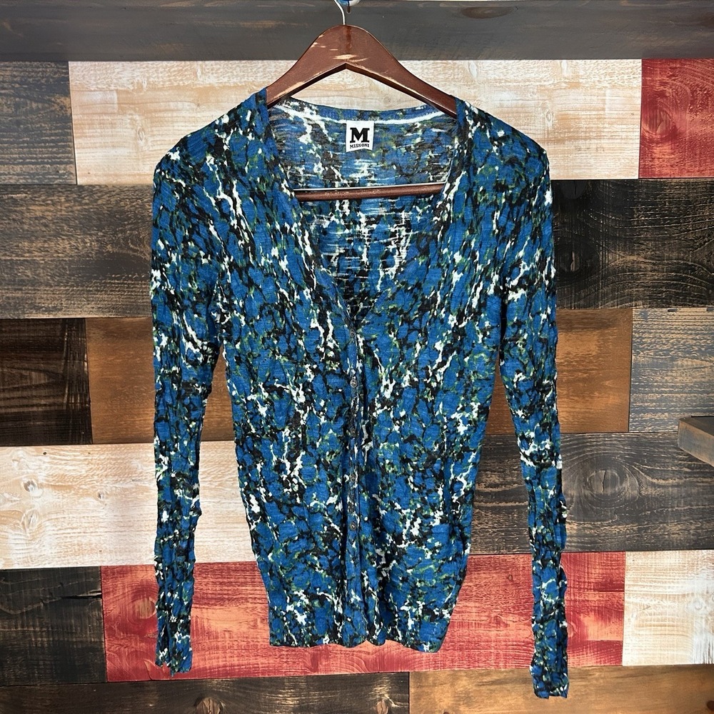 Missoni Cardigan Abstract Floral Blue Wool Viscose Size 42 Womens-MM2590